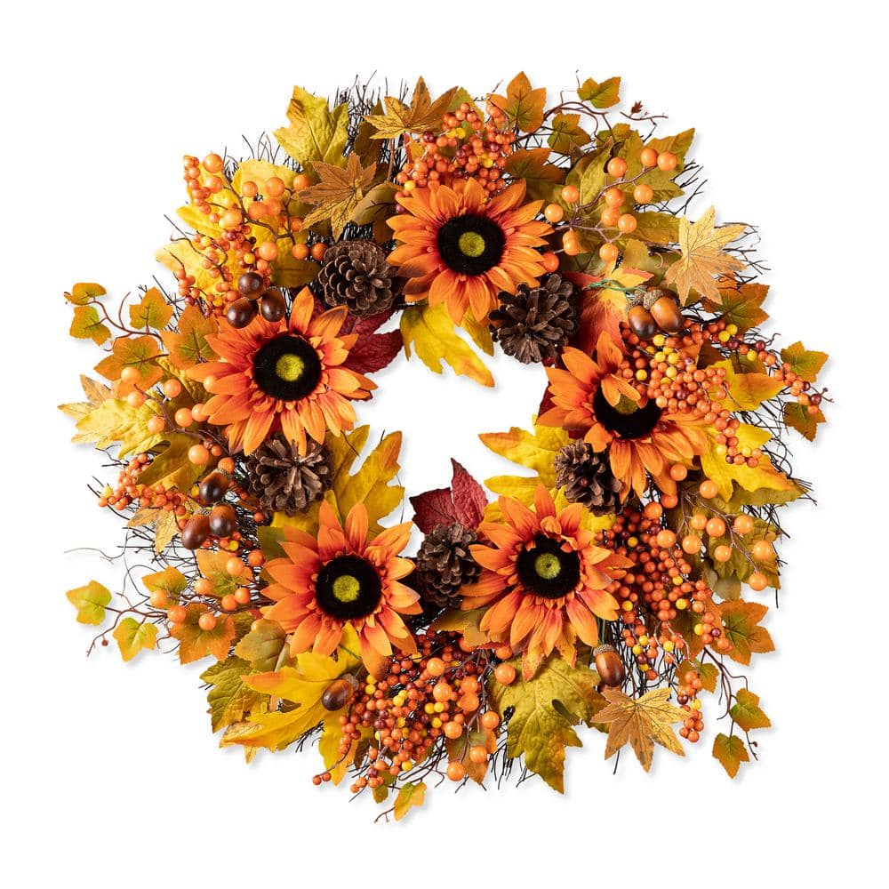 24 in. D Unlit Fall Sunflower, Maple Leaf and Berry Wreath price history on PriceWatchPro