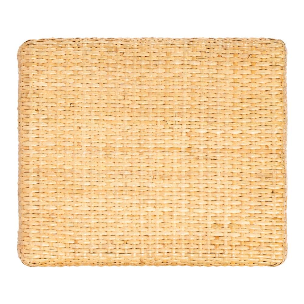 Cote d'Azur Inspired Natural Rattan and Wood Backless Counter Stool