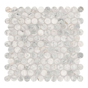 Capri Blue Round 12.44 in. x 11.7 in. x 10mm Honed Mosaic Marble Floor and Wall Tile (10 sq. ft./Case)