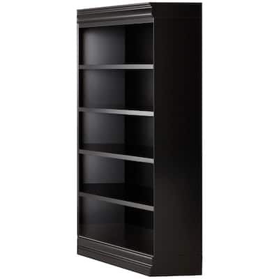 73 in. Black Wood 5-shelf Standard Bookcase with Adjustable Shelves