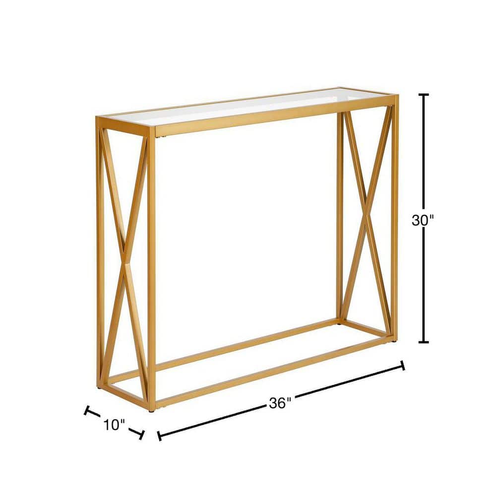Brass and Glass X-Base Hallway Table with Storage