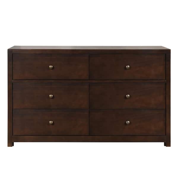 ATHMILE 6-Drawers Brown Chest of Drawers 55 in. W x 34 in H.16 in. D