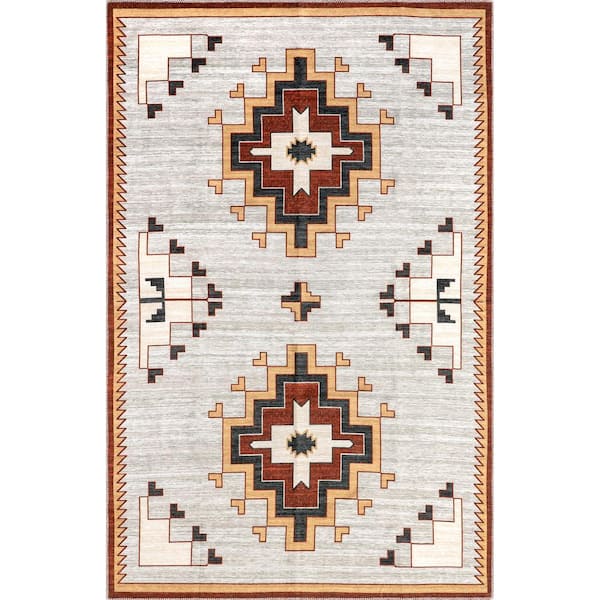 nuLOOM Avya Boho Medallion Machine Washable Ivory 4 ft. x 6 ft. Area Rug