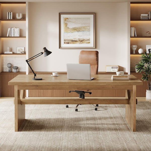 BYBLIGHT Lanita 63 in. Rectangular Brown Wood Executive Office