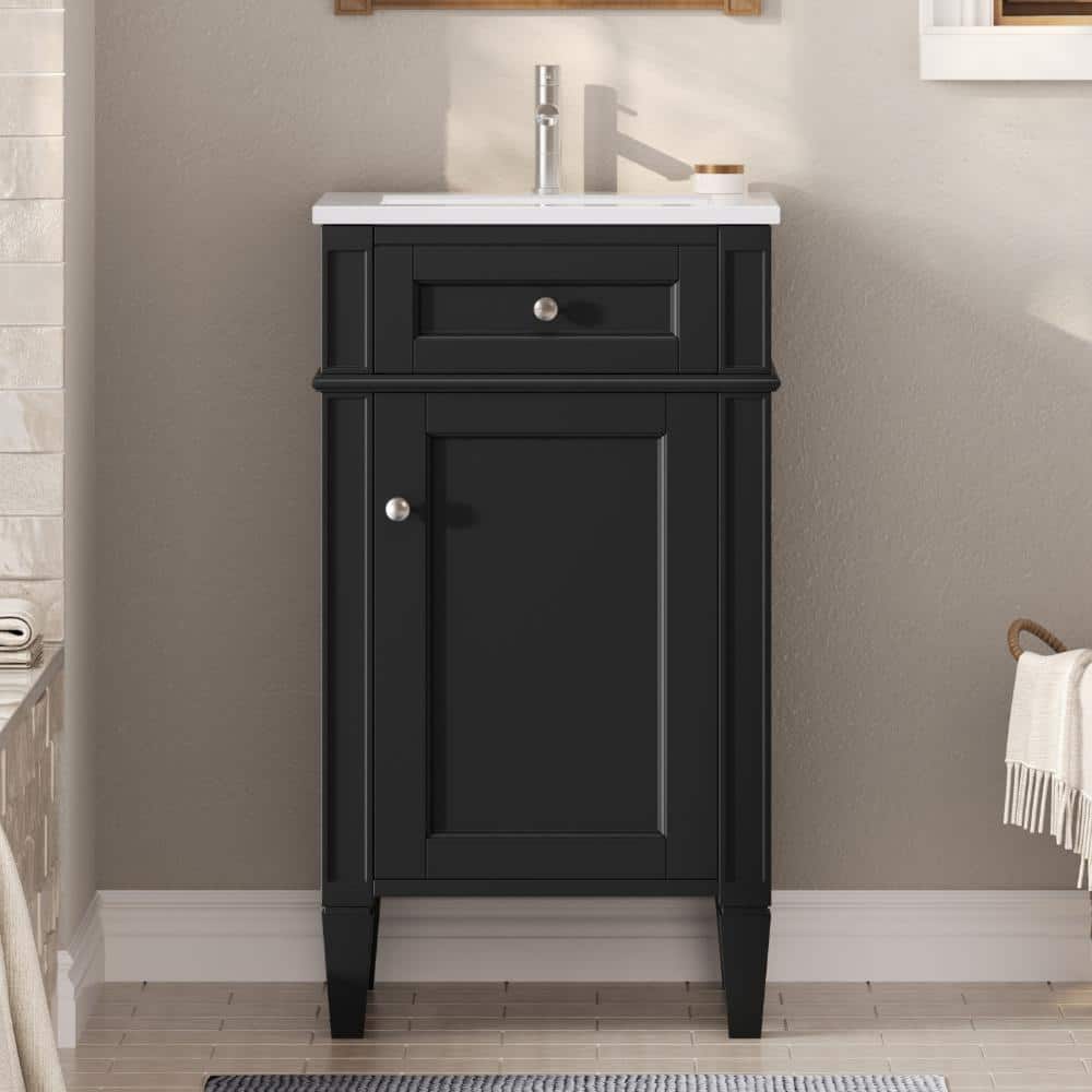 "18"" Freestanding Bathroom Vanity with Ceramic Sink, Soft Close Door, Adjustable Shelf, French Style, Black" price history on PriceWatchPro