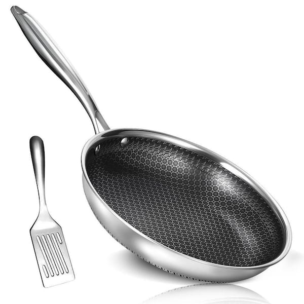 1-Piece Nonstick Stainless Steel Frying Pan with Honeycomb Surface Induction Compatible Oven Dishwasher Safe Skillet