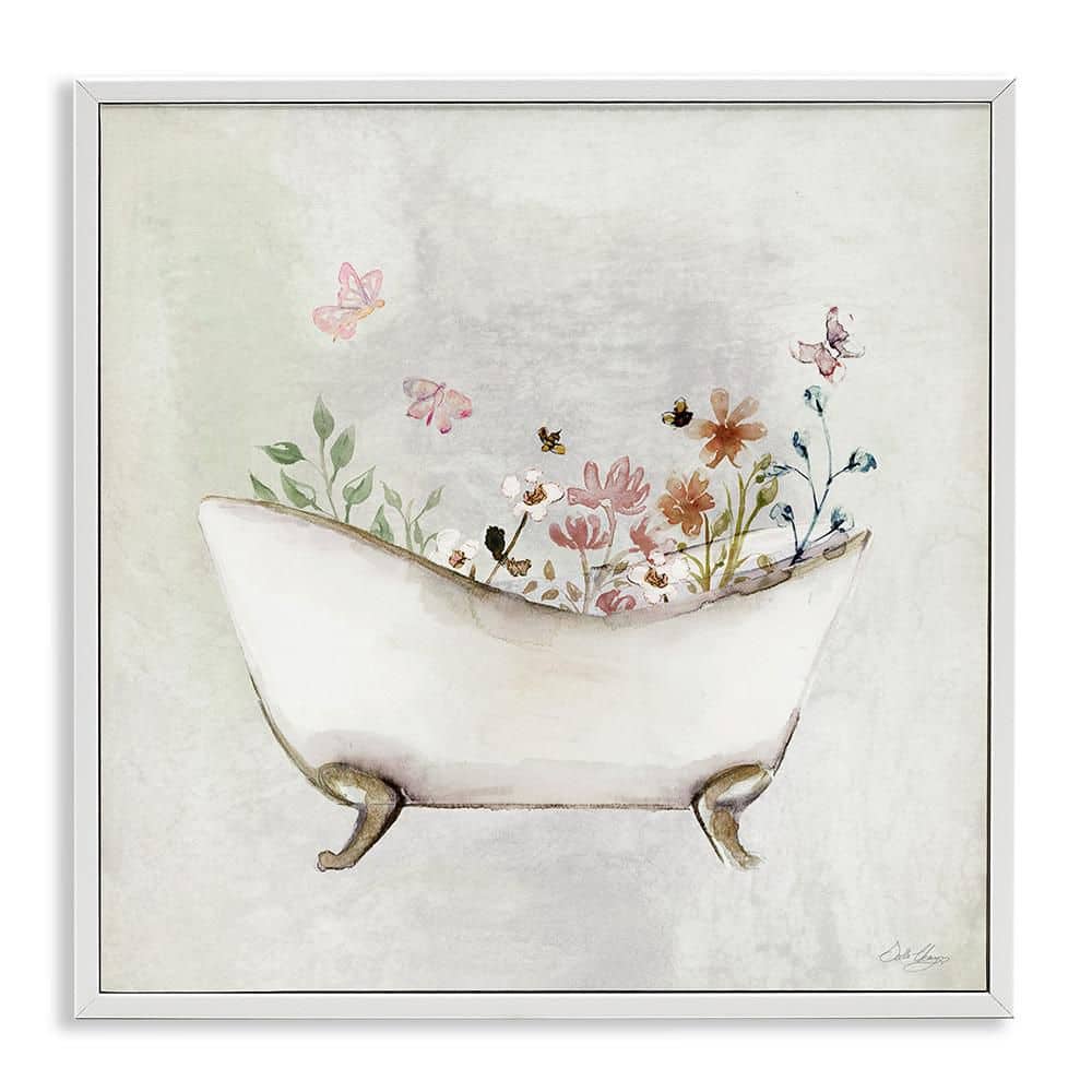 Butterfly Floral Bath by Stella Chang 1 Piece White Framed Nature Giclee Art Print 12 in. x 12 in. price history on PriceWatchPro