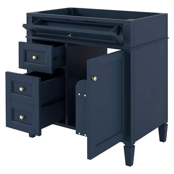 30 in. Bath Vanity Cabinet without Top in Blue, Solid Wood Modern Bathroom Storage Cabinet with 2 Drawers