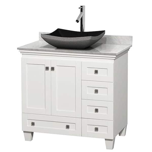 Wyndham Collection Acclaim 36 in. W Vanity in White with Marble Vanity Top in Carrara White and Black Granite Sink