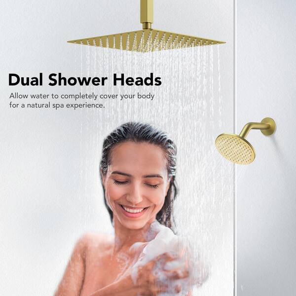 EVERSTEIN Rainfall 5-Spray Square 12 in. Shower System Shower Head with  Handheld in Brushed Gold (Valve Included) SFS-1040-GD12 - The Home Depot