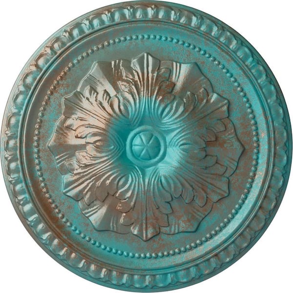 Ekena Millwork 18 in. x 1-3/8 in. Richmond Urethane Ceiling Medallion (Fits Canopies upto 2-5/8 in.), Copper Green Patina