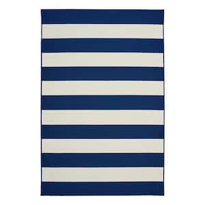 Awning Stripe Blue/Cream 6 ft. 7 in. x 9 ft. 6 in. Striped Polypropylene Indoor/Outdoor Area Rug