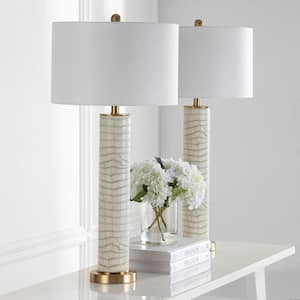 Ollie 31.5 in. Cream Faux Snakeskin Table Lamp with Off-White Shade (Set of 2)
