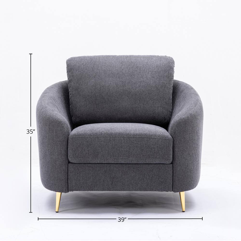 Yuina Gray Leather and Wood Accent Chair with Metal Legs