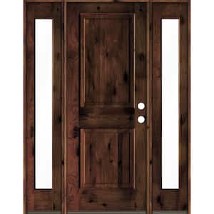 58 in. x 80 in. Rustic Knotty Alder Square Top Red Mahogany Stained Wood Left Hand Single Prehung Front Door