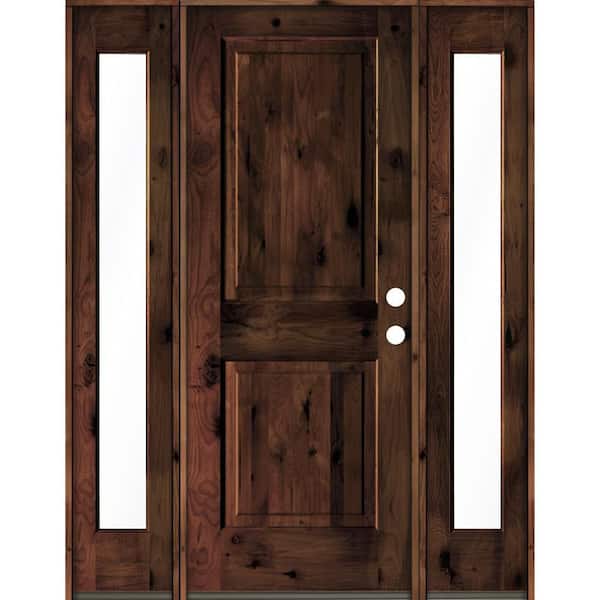 Krosswood Doors 58 in. x 80 in. Rustic Knotty Alder Square Top Red Mahogany Stained Wood Left Hand Single Prehung Front Door