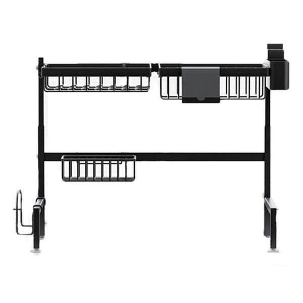 Black Finish Metal Over the Sink Dish Drying Rack Expandable Snap-On 2-Tier Large Adjustable Length Height