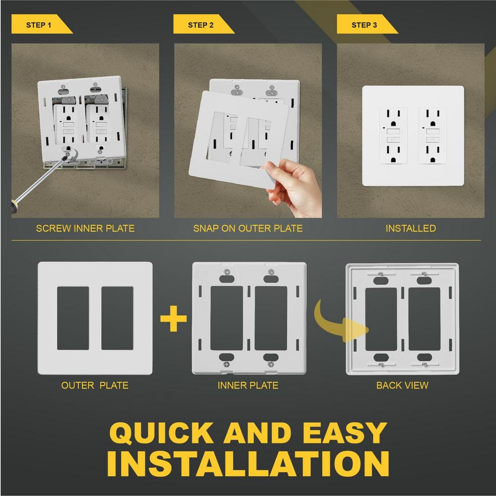 White Polycarbonate 2-Gang Screwless Wall Plate Cover