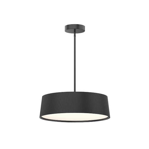 Groove Drum 26-Watt Integrated LED Black 3 CCT Modern Hanging Pendant Chandelier Light Fixture for Dining Room