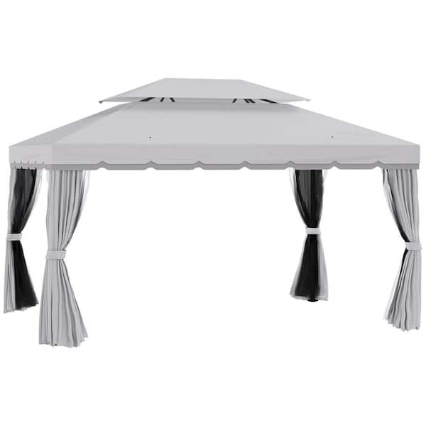 Sudzendf 10 ft. x 13 ft. Gray Patio Outdoor Gazebo Canopy Shelter with Netting and Curtains, Aluminum Frame for Garden, Lawn