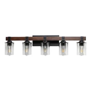 34.6 in. W 5-Lights Vanity Light Farmhouse Sconce with Clear Glass Shade for Bathroom Mirror Kitchen, E26, No Bulbs