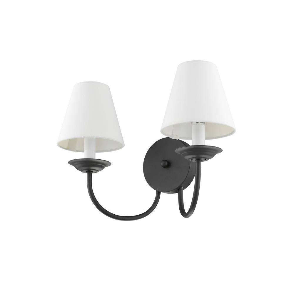 Elegant Black Steel Dual Sconce with Off-White Handmade Shade