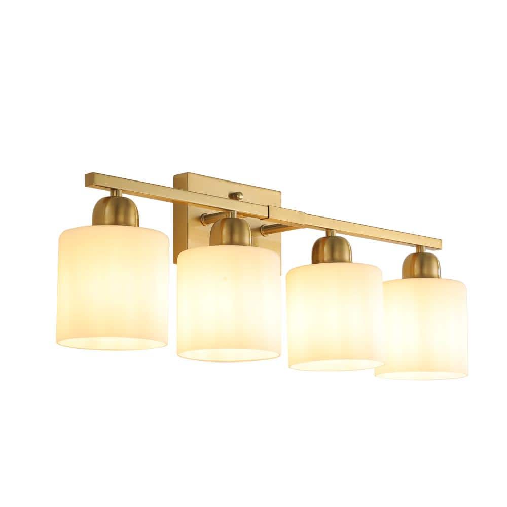 4-Light Coppery Vanity Light with Cylindrical Milky White Glass Shades and Iron Frame, E26 Bulbs Not Included price history on PriceWatchPro