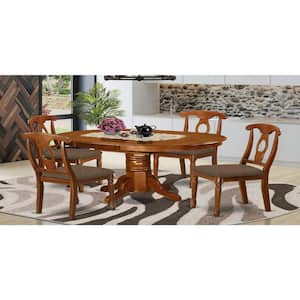 5-Piece Oval Saddle Brown Finish Solid Wood Top Dining table with 4 Chairs with Lattice Back