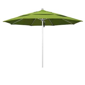 11 ft. Silver Aluminum Commercial Market Patio Umbrella with Fiberglass Ribs and Pulley Lift in Macaw Sunbrella