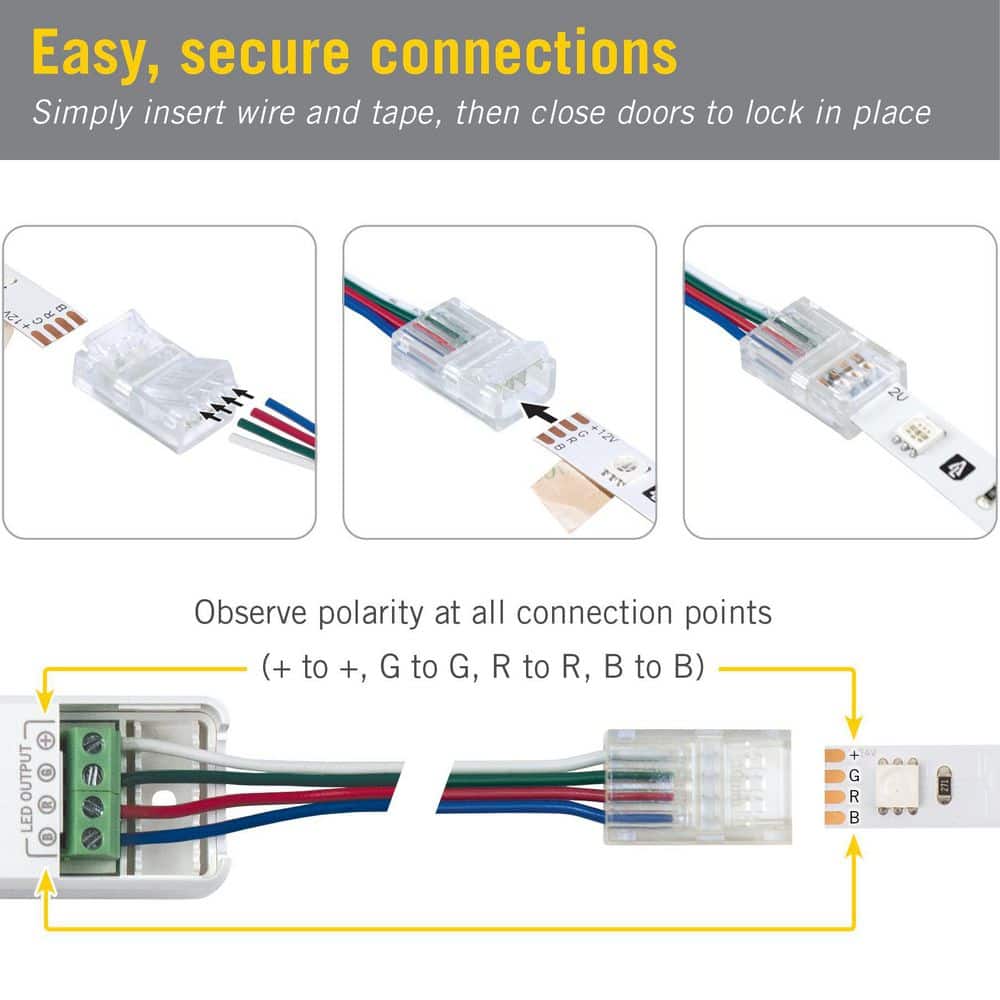 Clear 4-Pin RGB LED Tape Light Connectors, 6-Pack