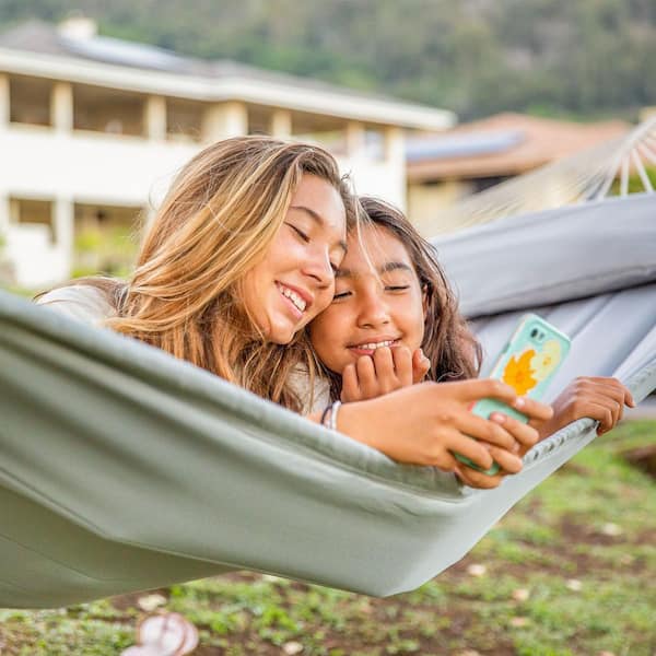 Unbranded Quilted Hammock with Spreader Bars and Detachable Pillow, 78.7 in. x 55 in. L Hammock Bed, 450 lbs. Capacity, Light Gray