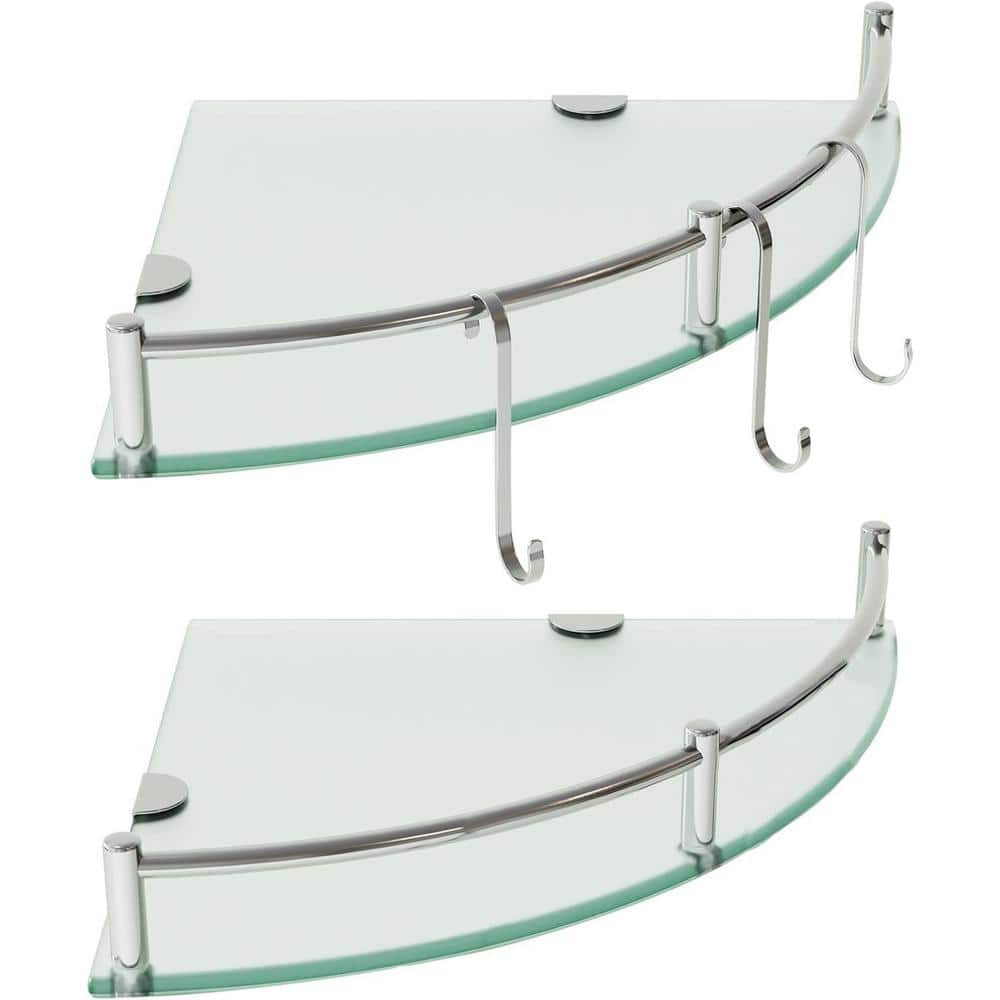 10 in. W x 10 in. D Decorative Wall Shelf, 2-Tier Clear Glass Corner Shelf