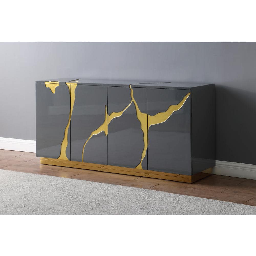 Domitianus 66" Grey Lacquer with Gold Accents Sideboard