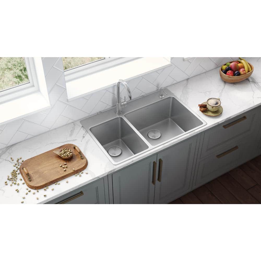 Ruvati 37" Stainless Steel Drop-In Double Bowl Kitchen Sink