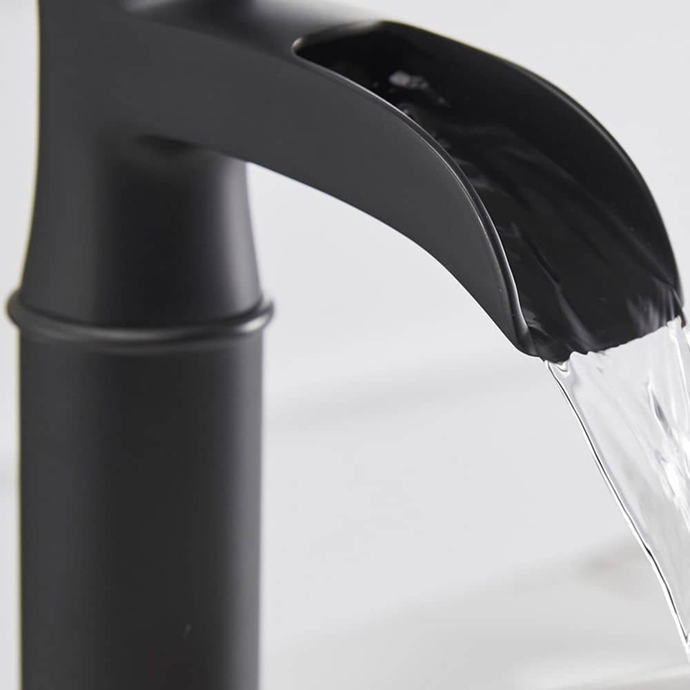 Matte Black Waterfall Single-Handle Vessel Bathroom Faucet with Drain Assembly