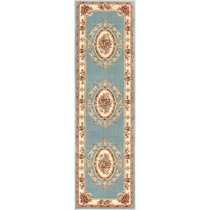 Timeless Le Petit Palais Light Blue 2 ft. 7 in. x 12 ft. Traditional Runner Rug