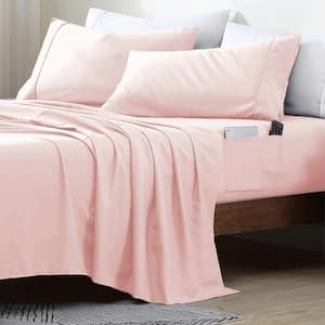 Twin XL Size Sheet Set with 8 in. Double Storage Pockets, Blush
