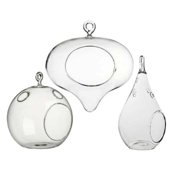 Light In The Dark Decorative Clear Hanging Votive Candle Holder/Glass Heart, Orb and Tear Shaped Terrarium Vase (3-Pack)