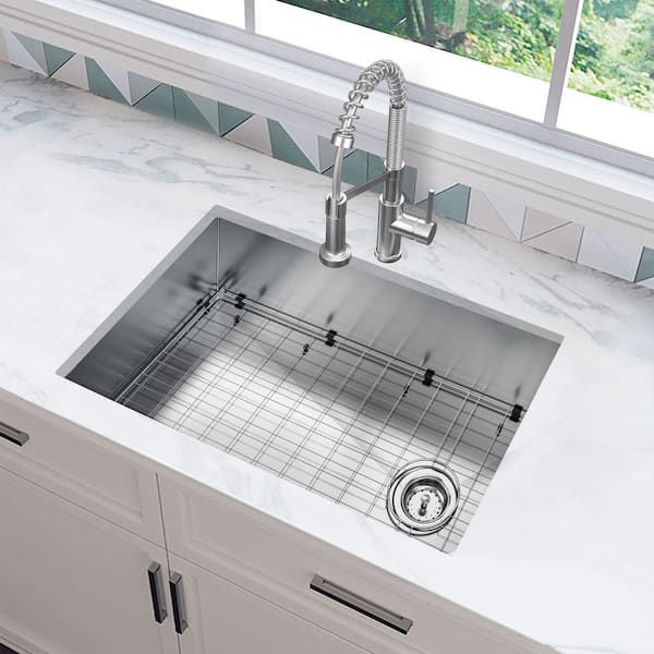 Professional Zero Radius 27 in. Undermount Single Bowl 16 Gauge Stainless Steel Kitchen Sink with Accessories
