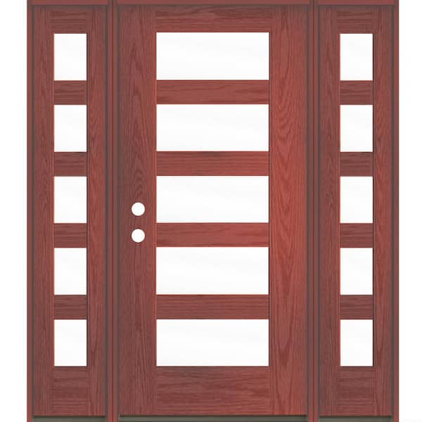 Krosswood Doors ASCEND Modern 64 in. x 80 in. Right-Hand/Inswing 5-Lite Clear Glass Redwood Stain Fiberglass Prehung Front Door with DSL