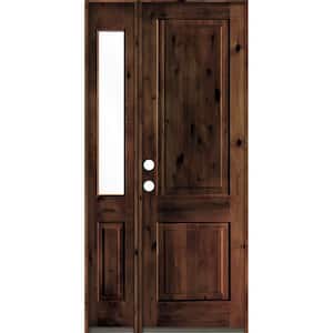 44 in. x 96 in. Rustic knotty alder 2-Panel Right-Hand/Inswing Clear Glass Red Mahogany Stain Wood Prehung Front Door