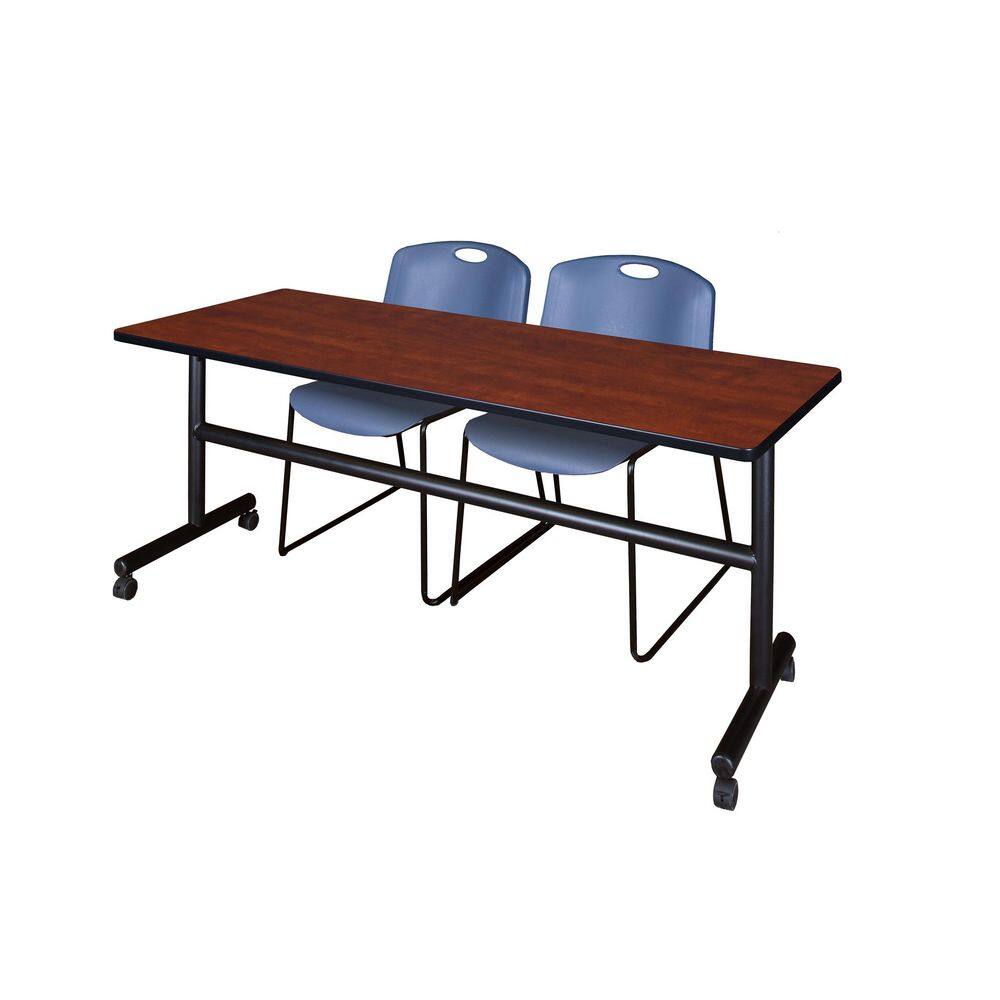 Kobe 72 in x 24 in. Cherry Flip-Top Training Nesting Table Desk, 2 Zeng Stack Chairs-Blue price history on PriceWatchPro