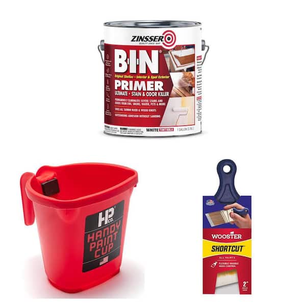 1 gal. White Primer and Sealer, 16 OZ. Paint Cup, and 2 in. Angled Sash Brush Combo