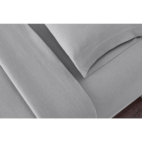 Stylewell Jersey Knit Cotton Blend 4 Piece Queen Sheet Set In Stone Gray Cn44qshtsestone The Home Depot