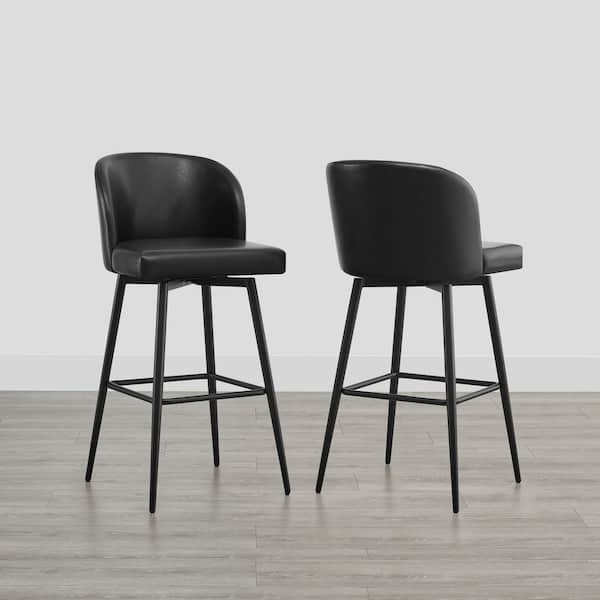 Cynthia 30 in. Black High Back Metal Swivel Bar Stool with Faux Leather Seat (Set of 2)