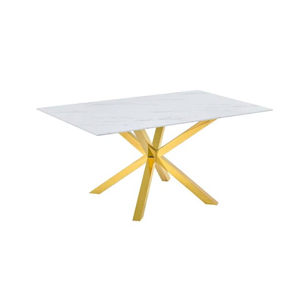 Riley White Glass Top 39 in. W Cross Leg Base Dining Table Seating Capacity of 6