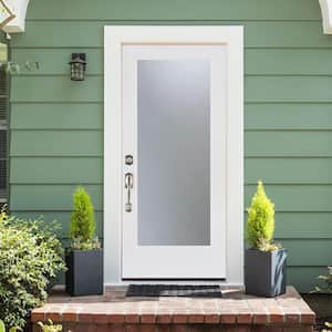 36 in. x 80 in. Smooth White Right-Hand Inswing Full-Lite Frosted Finished Fiberglass Prehung Front Door