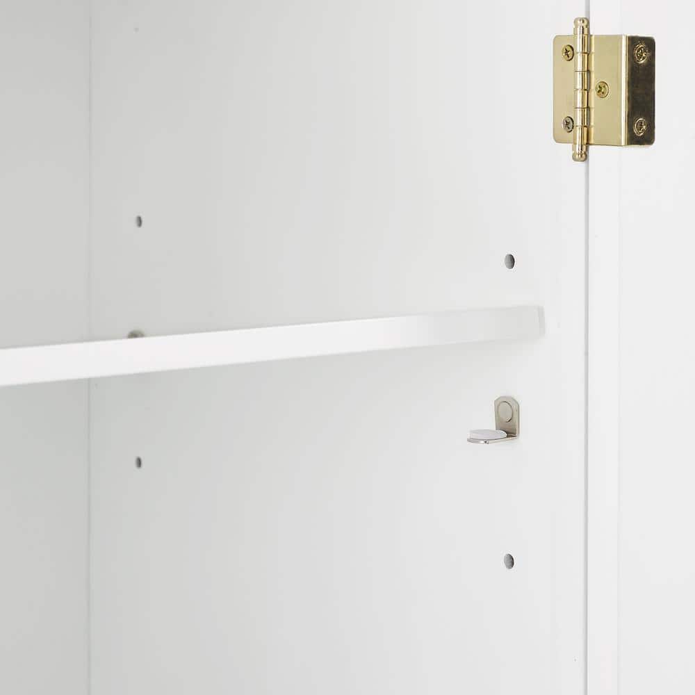White Recessed Panel Kitchen Pantry Storage Cabinet with Gold Hardware