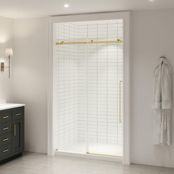 Selby 47 3/16 in. - 48 in. W x 74 in. H Alcove Sliding Frameless Shower Door in Brushed Gold Finish
