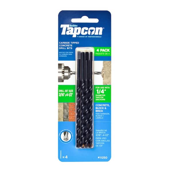 Tapcon 3/16 in. x 4-1/2 in. Steel Carbide Tip Masonry Drill Bit Set (4-Pack)